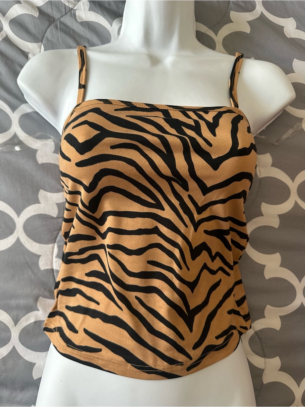 Heart Hips Tan and Black Zebra-Print Spaghetti Strap Cami